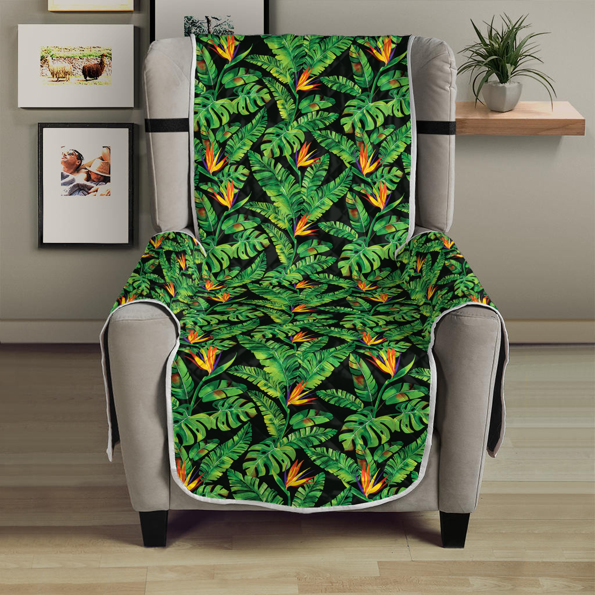 Bird Of Paradise And Palm Leaves Print Armchair Protector