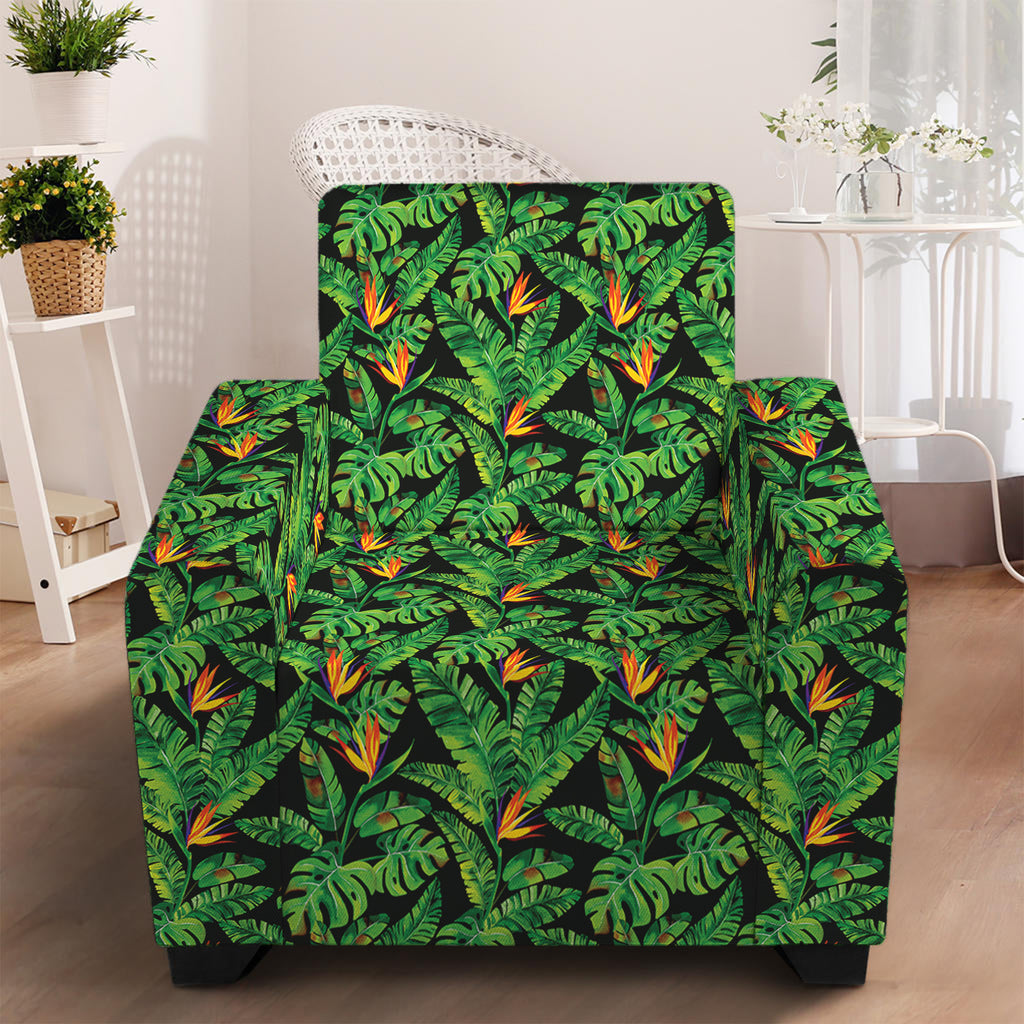 Bird Of Paradise And Palm Leaves Print Armchair Slipcover