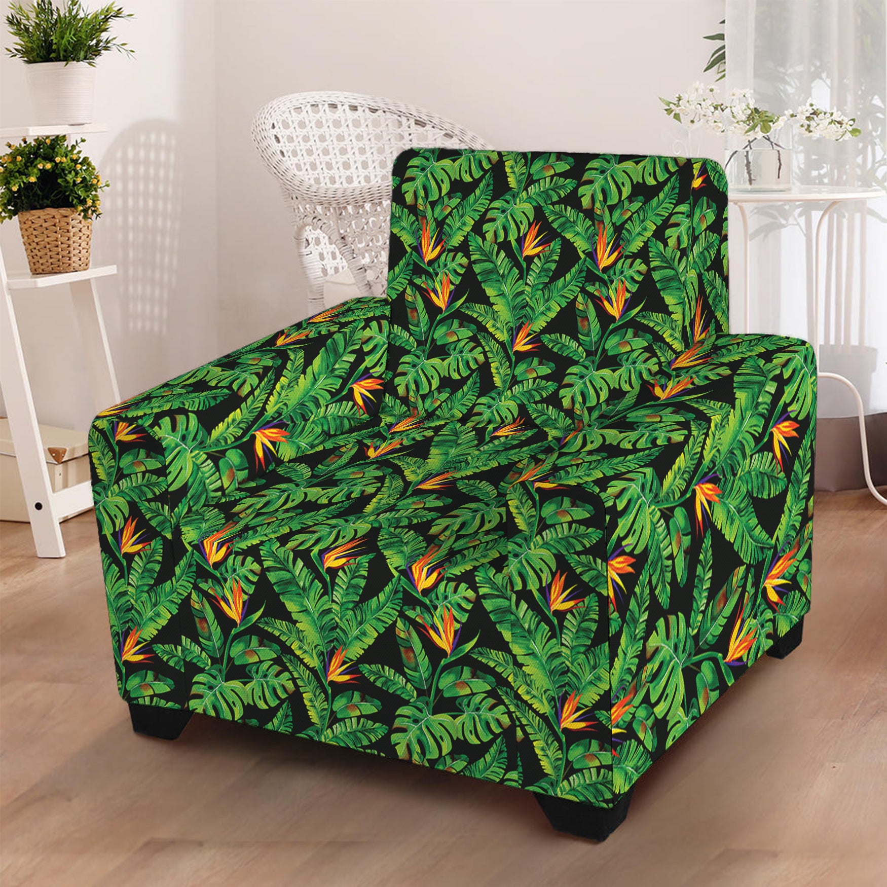 Bird Of Paradise And Palm Leaves Print Armchair Slipcover