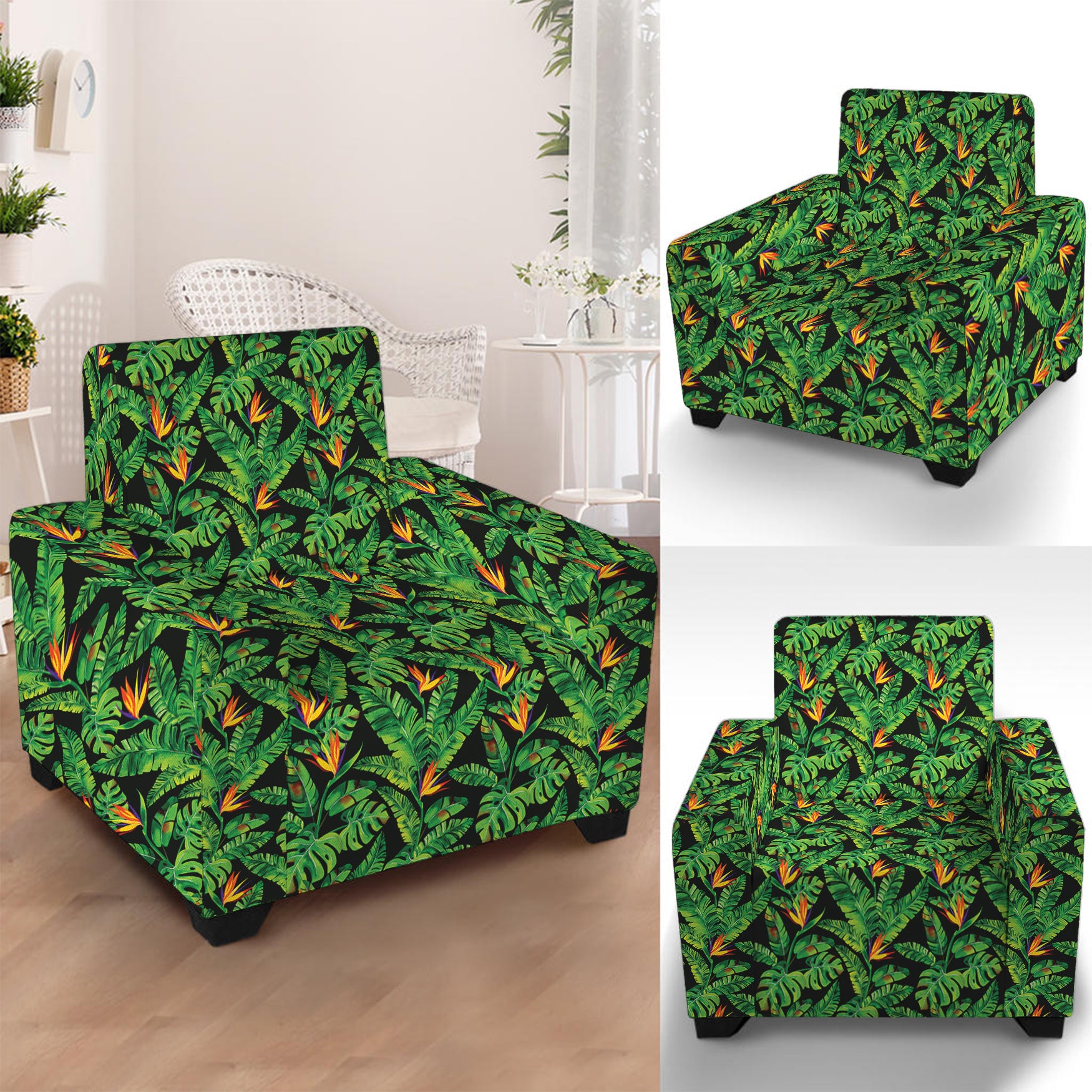 Bird Of Paradise And Palm Leaves Print Armchair Slipcover