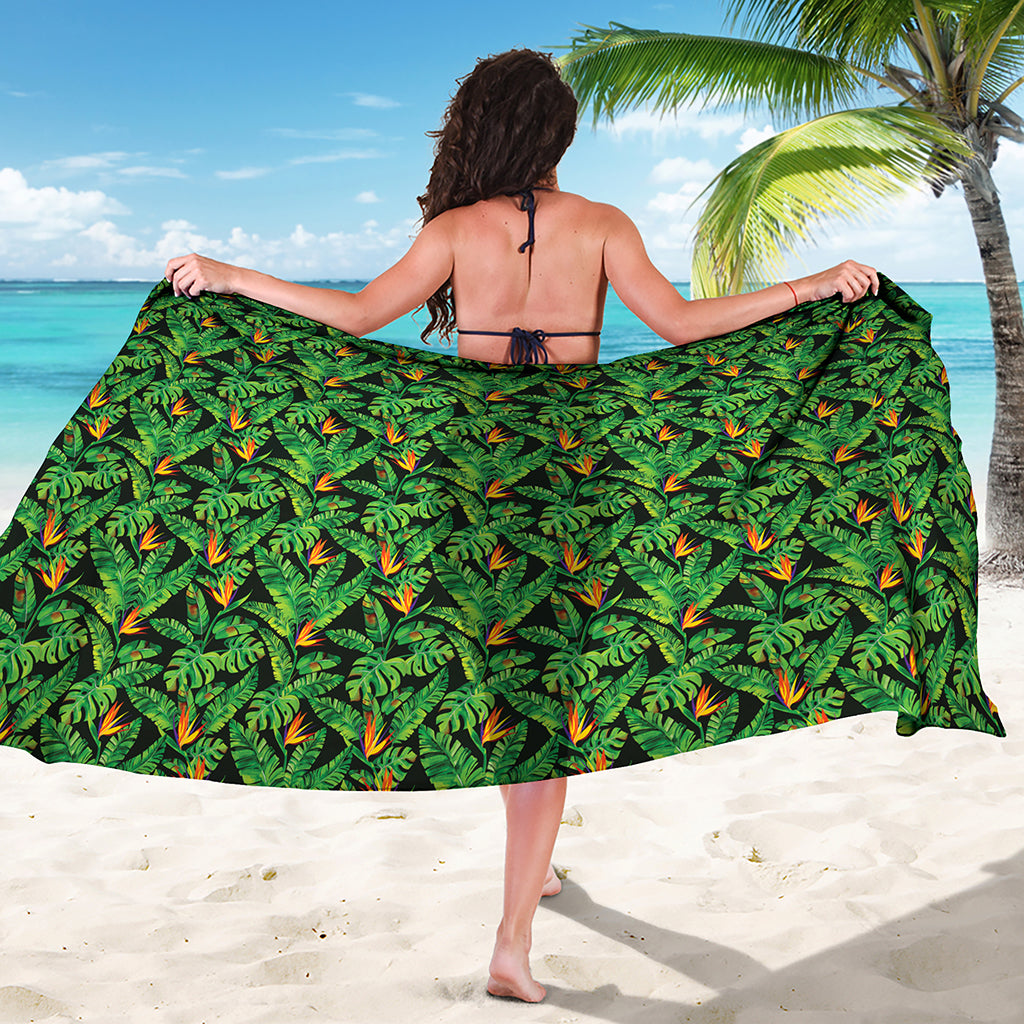 Bird Of Paradise And Palm Leaves Print Beach Sarong Wrap