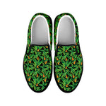 Bird Of Paradise And Palm Leaves Print Black Slip On Shoes