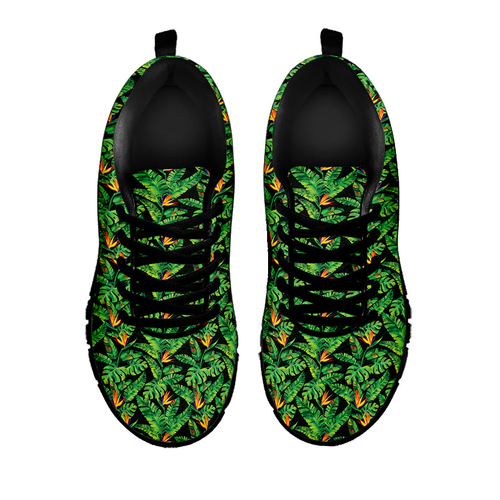 Bird Of Paradise And Palm Leaves Print Black Sneakers