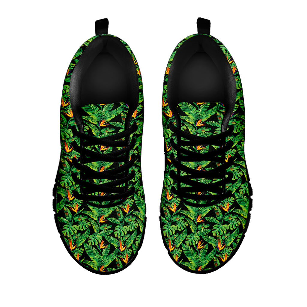 Bird Of Paradise And Palm Leaves Print Black Sneakers