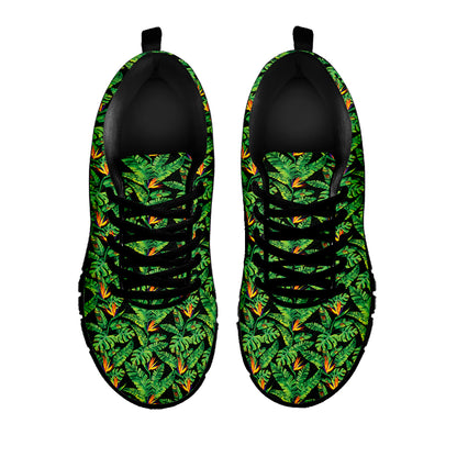 Bird Of Paradise And Palm Leaves Print Black Sneakers