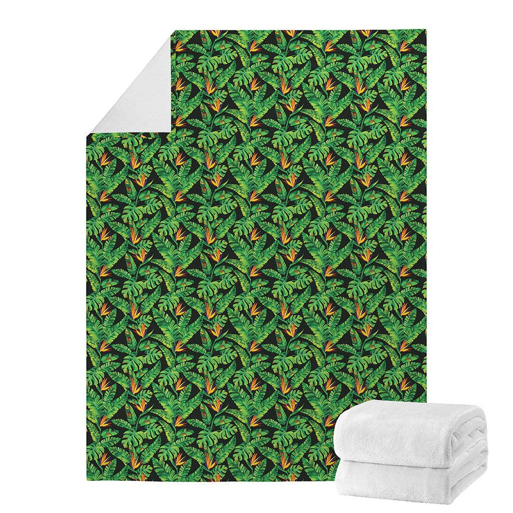 Bird Of Paradise And Palm Leaves Print Blanket