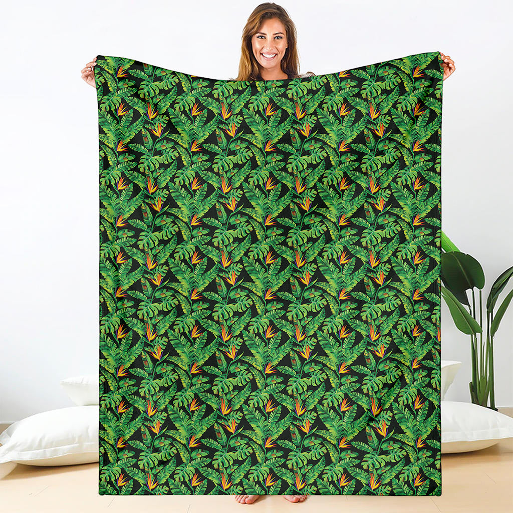 Bird Of Paradise And Palm Leaves Print Blanket