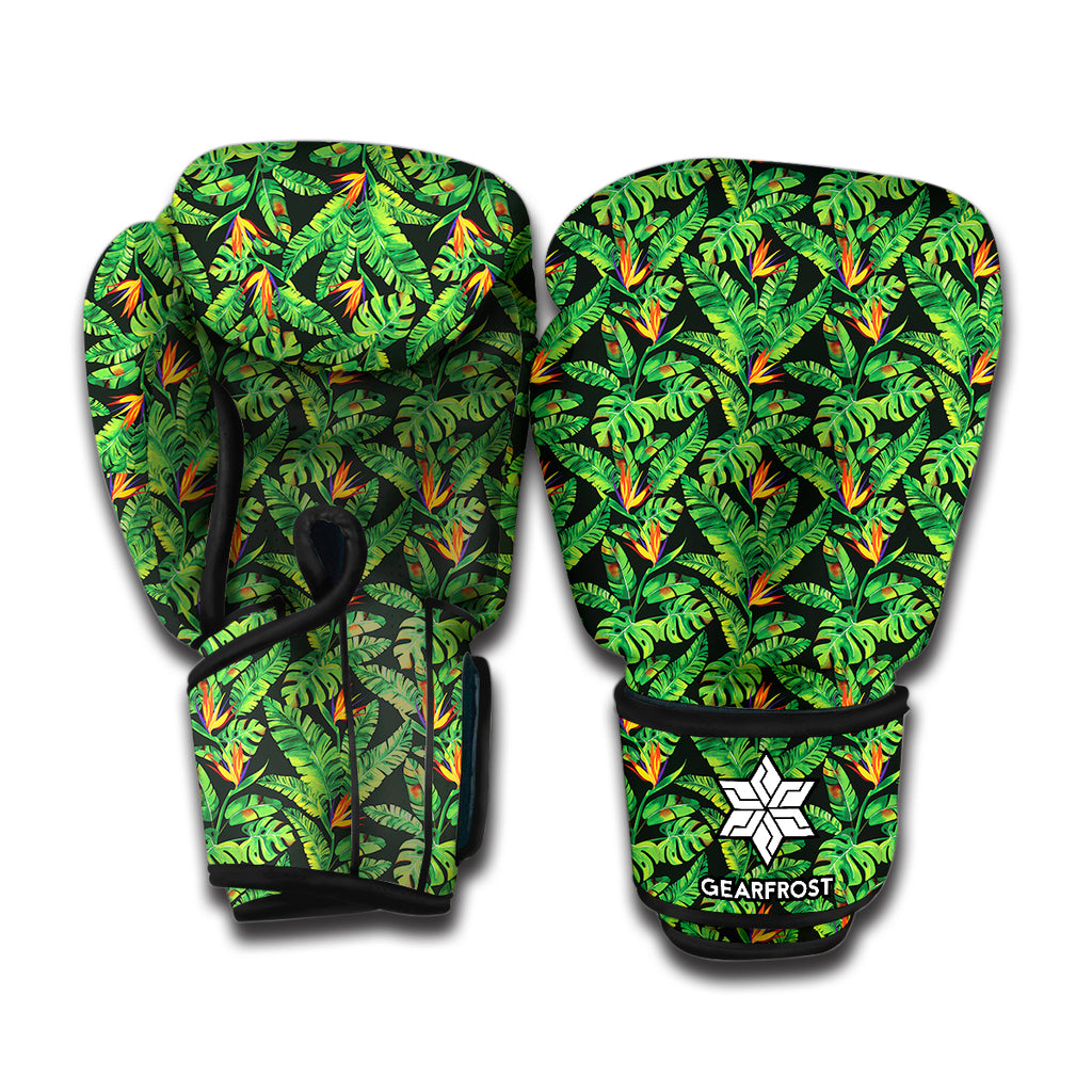 Bird Of Paradise And Palm Leaves Print Boxing Gloves