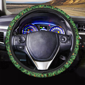 Bird Of Paradise And Palm Leaves Print Car Steering Wheel Cover