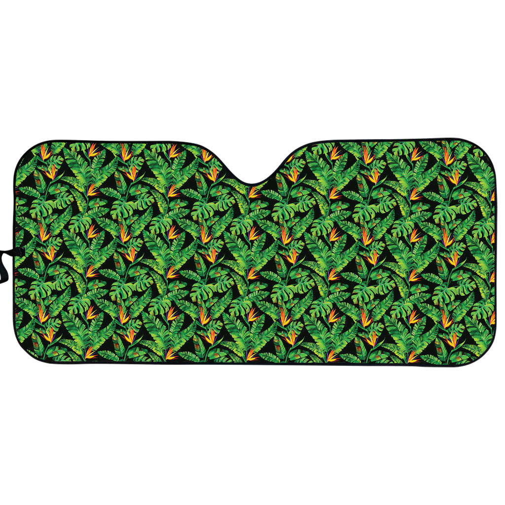 Bird Of Paradise And Palm Leaves Print Car Sun Shade