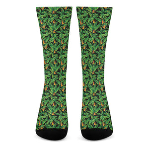 Bird Of Paradise And Palm Leaves Print Crew Socks