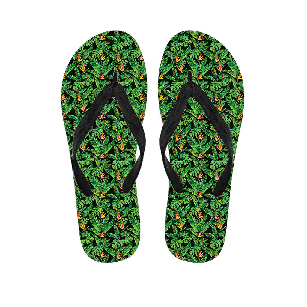 Bird Of Paradise And Palm Leaves Print Flip Flops