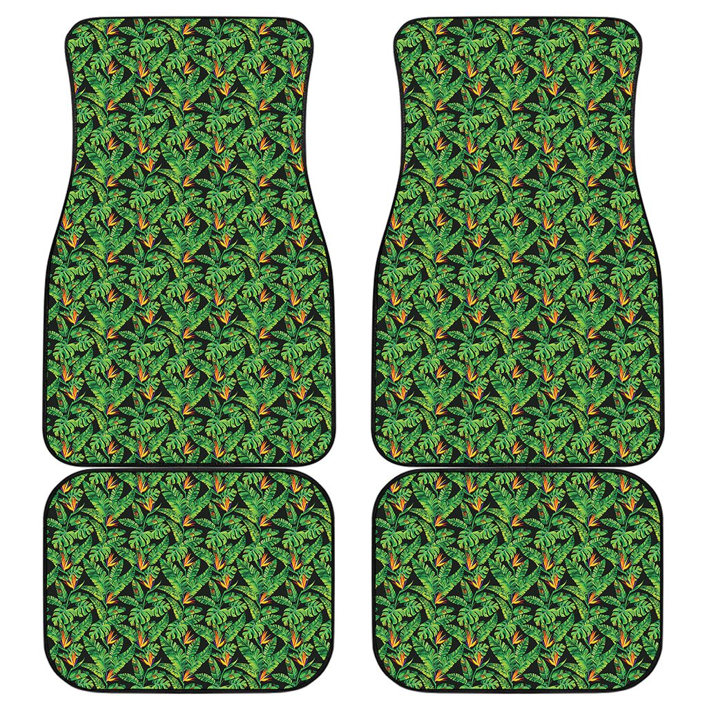 Bird Of Paradise And Palm Leaves Print Front and Back Car Floor Mats