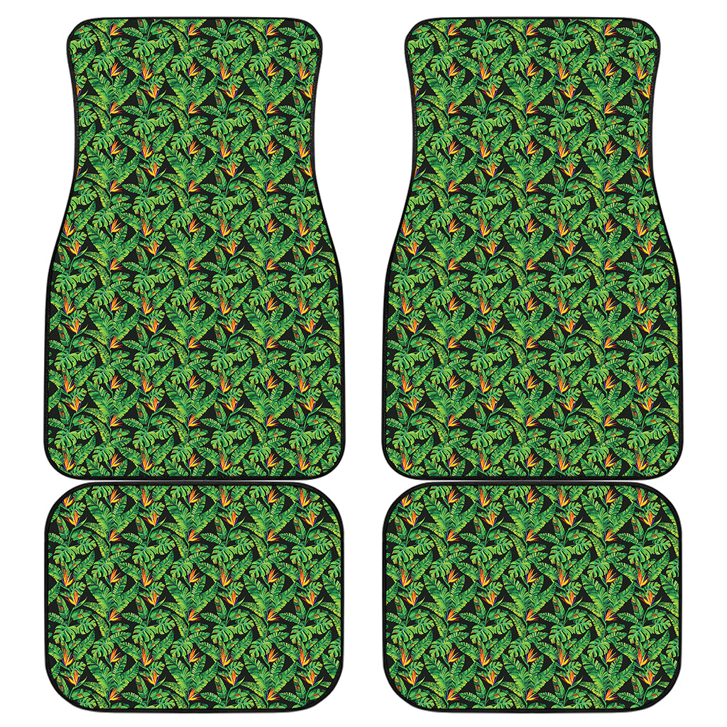 Bird Of Paradise And Palm Leaves Print Front and Back Car Floor Mats