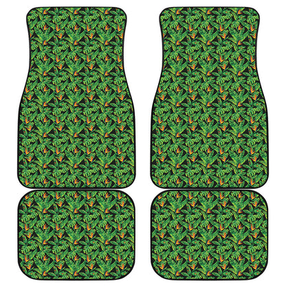 Bird Of Paradise And Palm Leaves Print Front and Back Car Floor Mats
