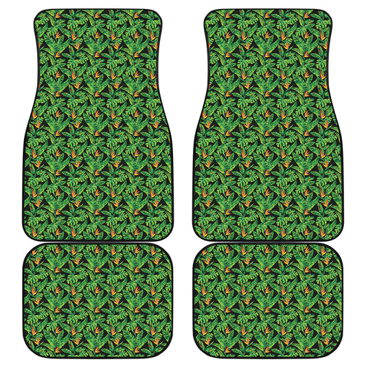Bird Of Paradise And Palm Leaves Print Front and Back Car Floor Mats