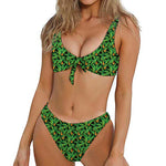 Bird Of Paradise And Palm Leaves Print Front Bow Tie Bikini