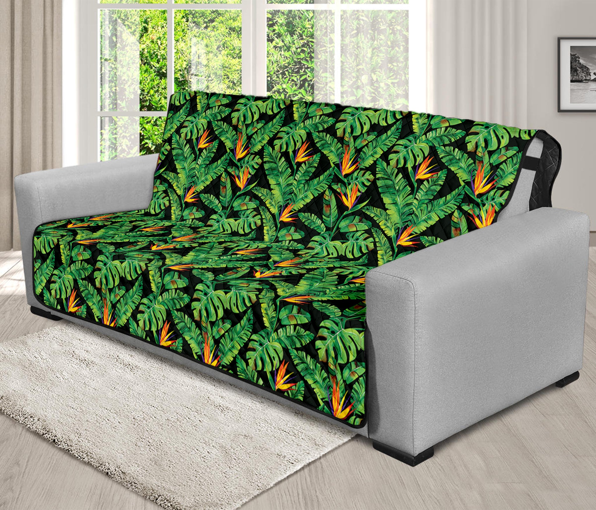 Bird Of Paradise And Palm Leaves Print Futon Protector