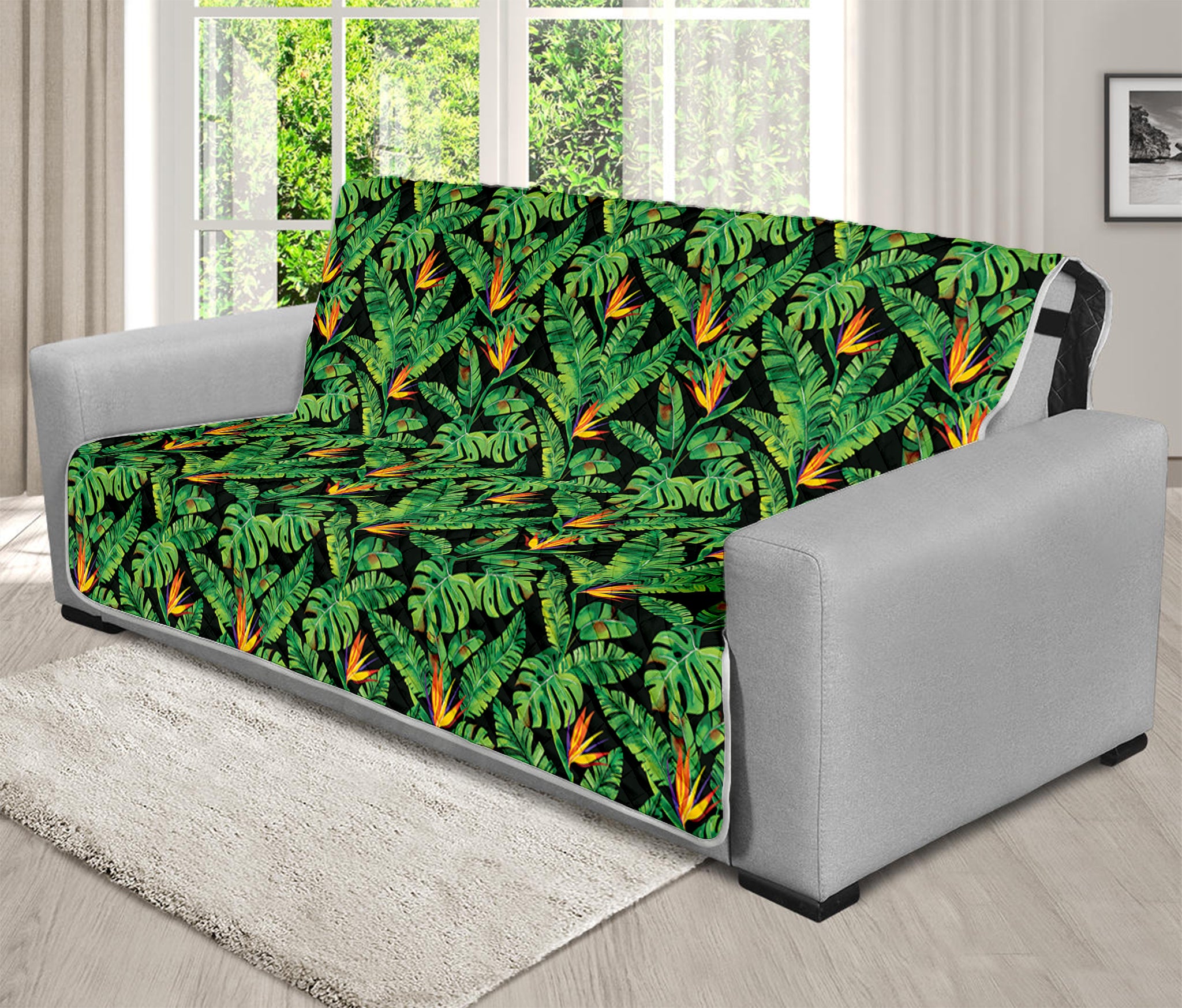 Bird Of Paradise And Palm Leaves Print Futon Protector