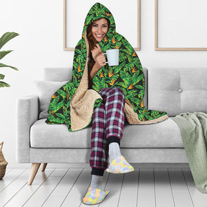 Bird Of Paradise And Palm Leaves Print Hooded Blanket