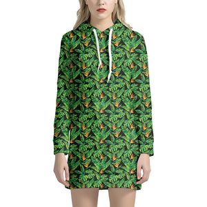 Bird Of Paradise And Palm Leaves Print Hoodie Dress