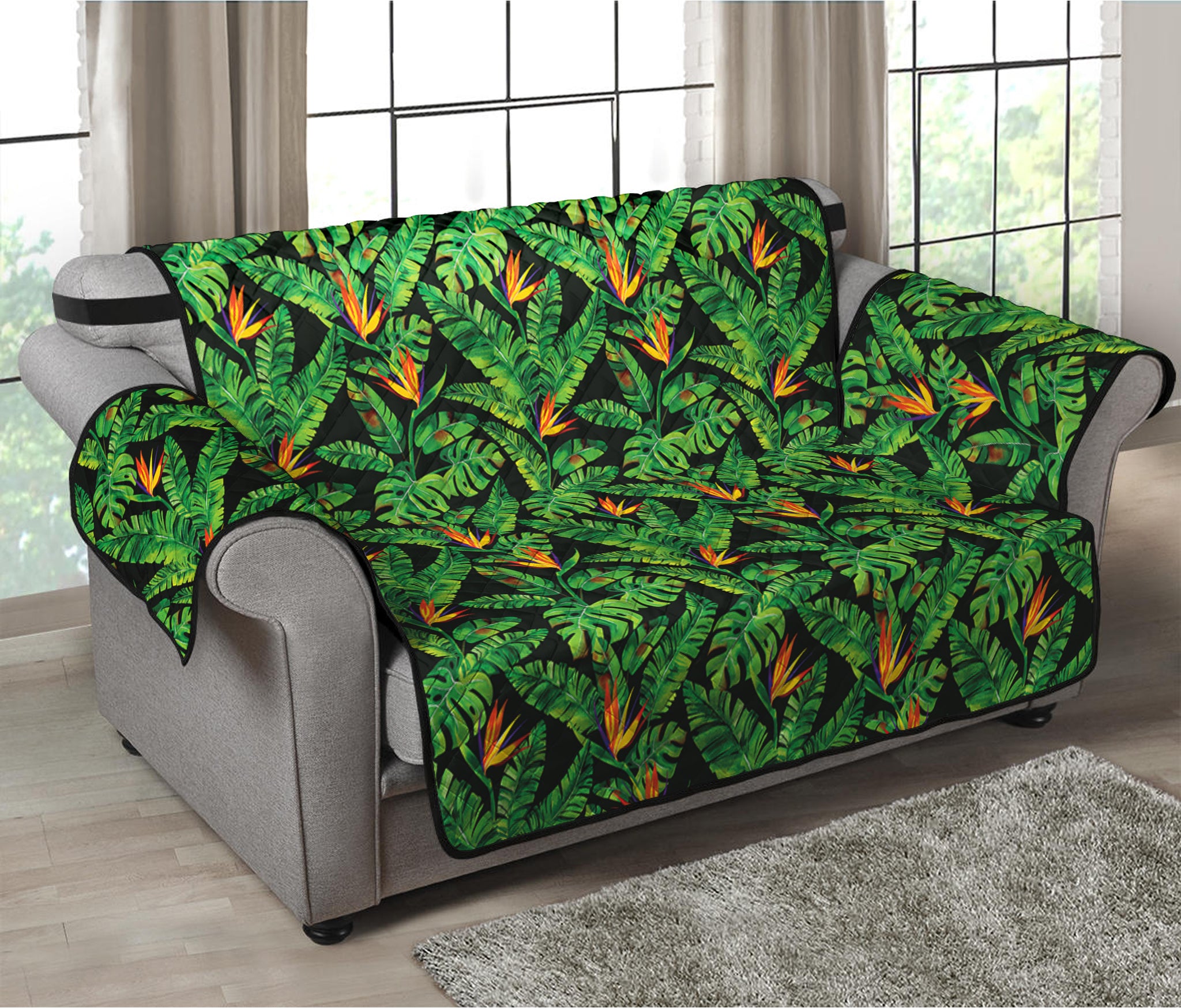 Bird Of Paradise And Palm Leaves Print Loveseat Protector