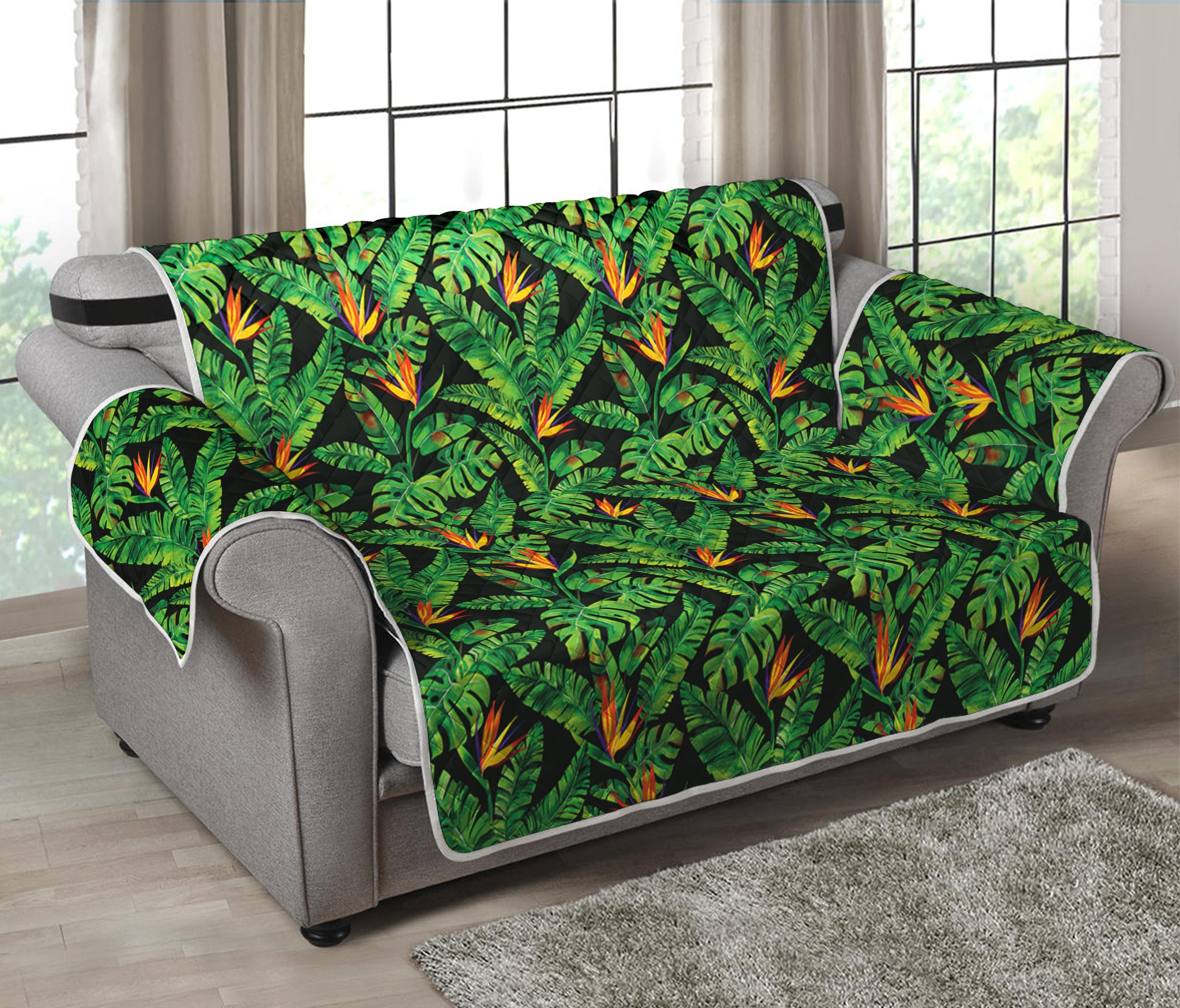 Bird Of Paradise And Palm Leaves Print Loveseat Protector