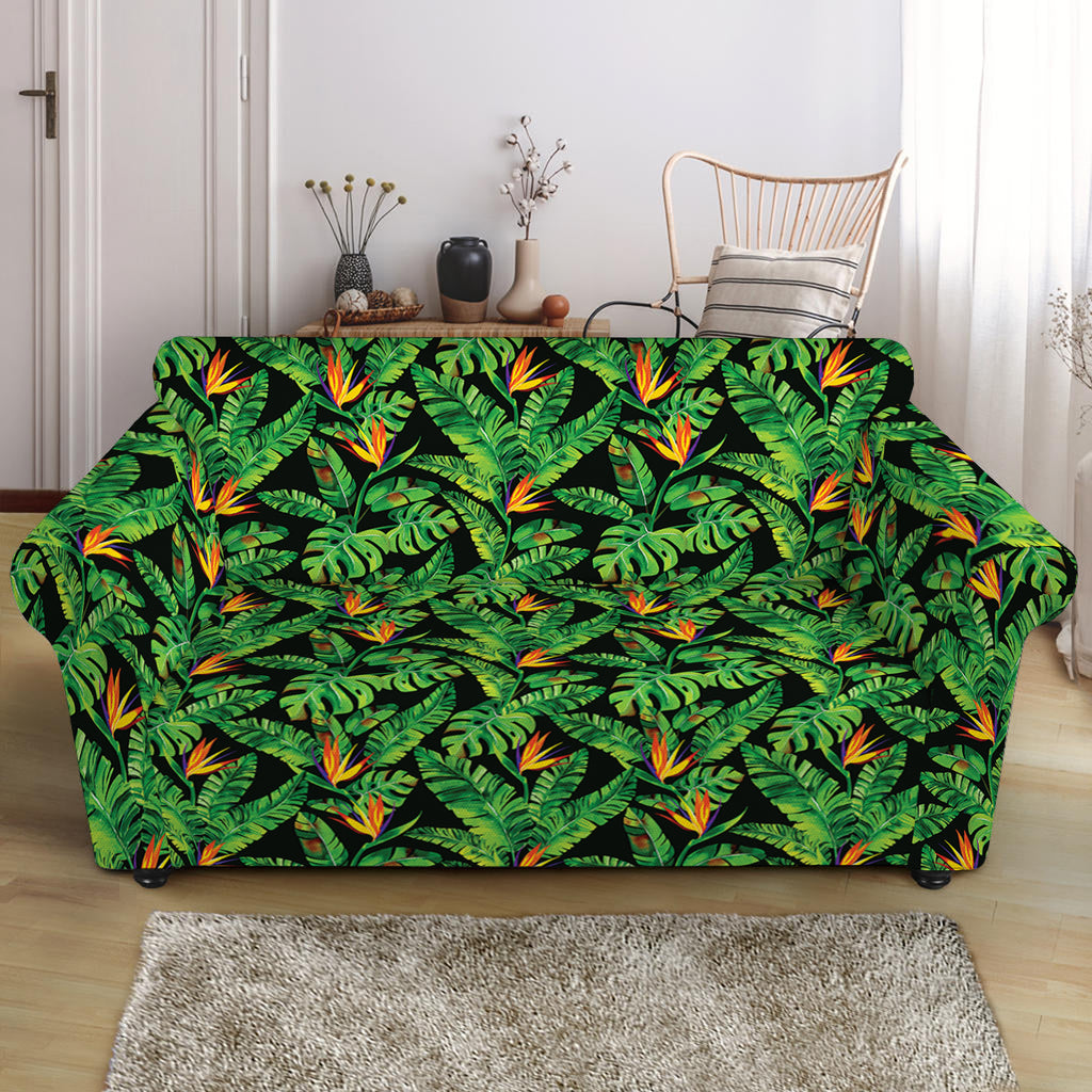 Bird Of Paradise And Palm Leaves Print Loveseat Slipcover