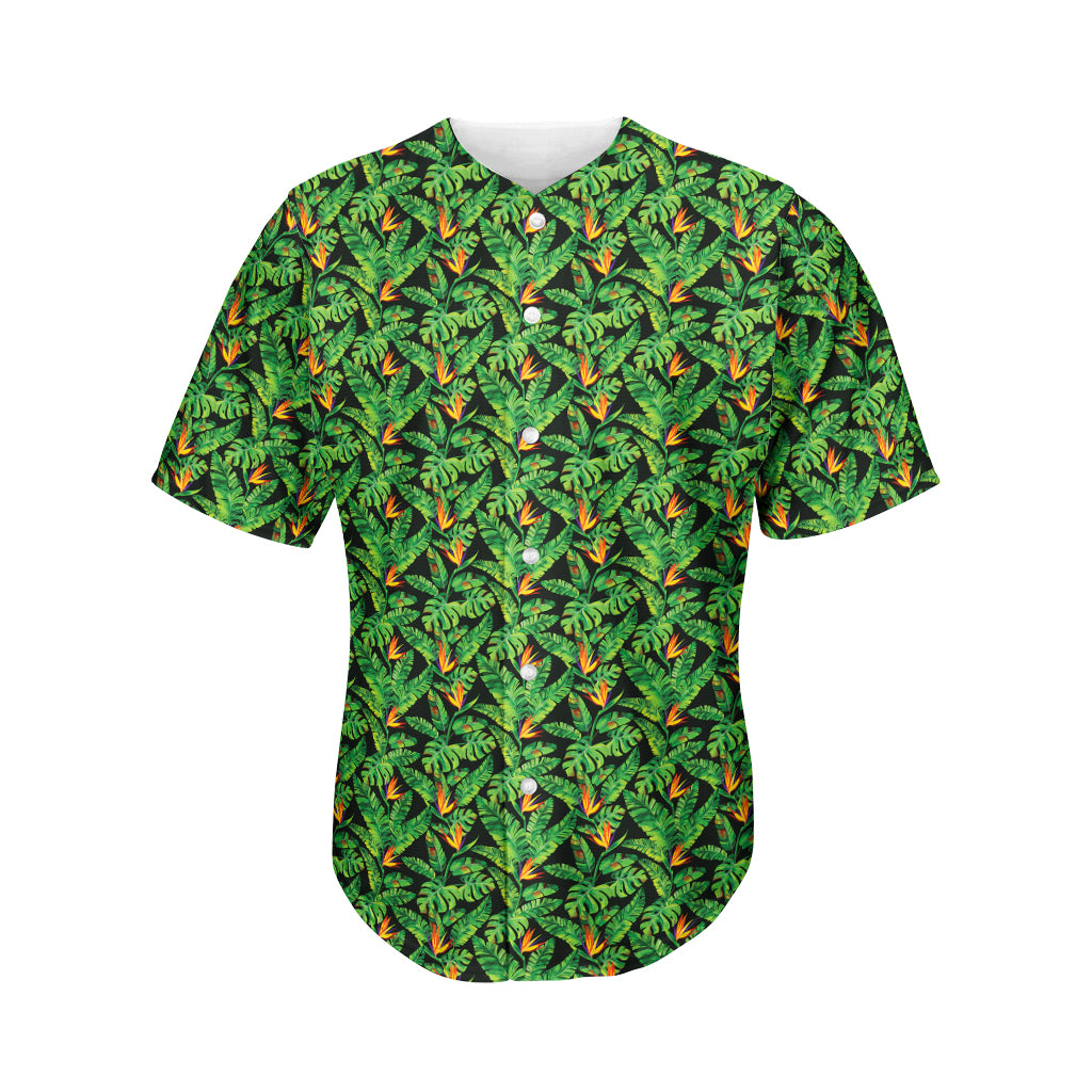 Bird Of Paradise And Palm Leaves Print Men's Baseball Jersey
