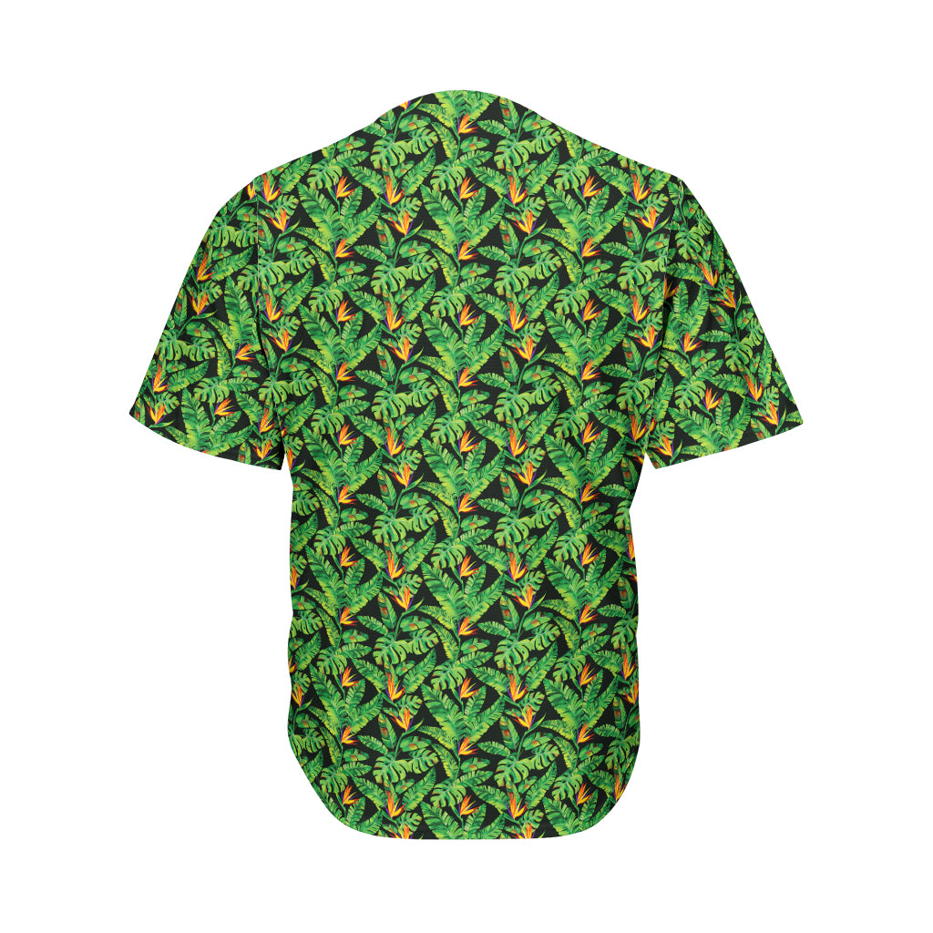 Bird Of Paradise And Palm Leaves Print Men's Baseball Jersey