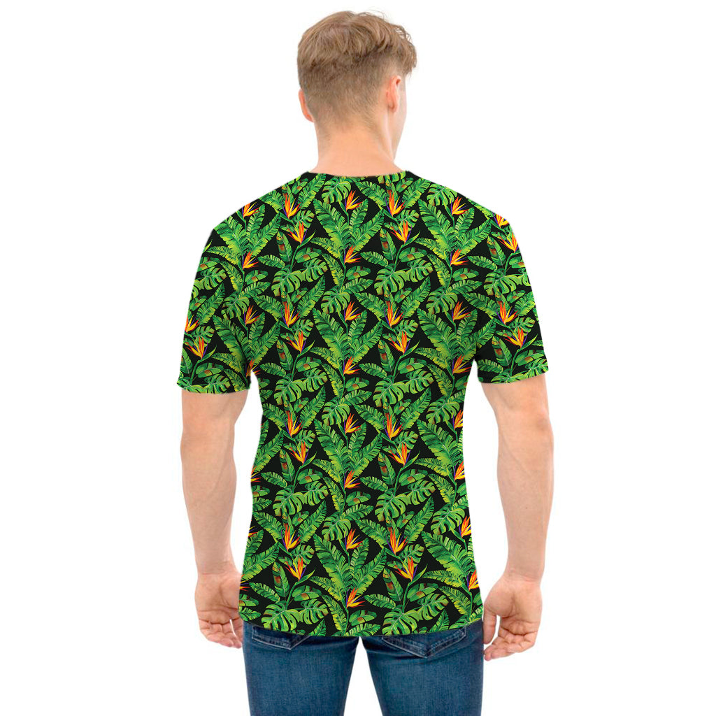 Bird Of Paradise And Palm Leaves Print Men's T-Shirt