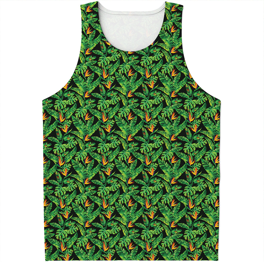 Bird Of Paradise And Palm Leaves Print Men's Tank Top