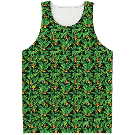 Bird Of Paradise And Palm Leaves Print Men's Tank Top