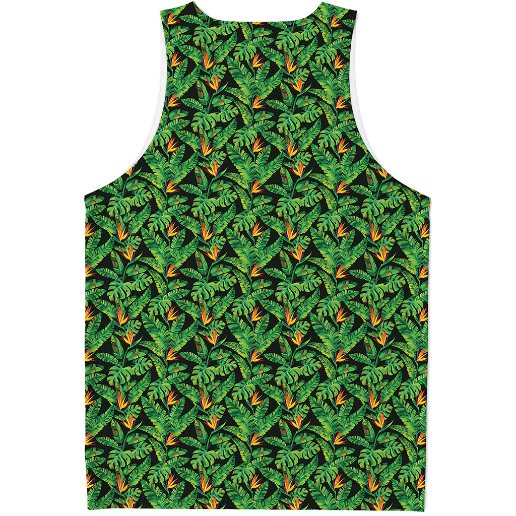 Bird Of Paradise And Palm Leaves Print Men's Tank Top