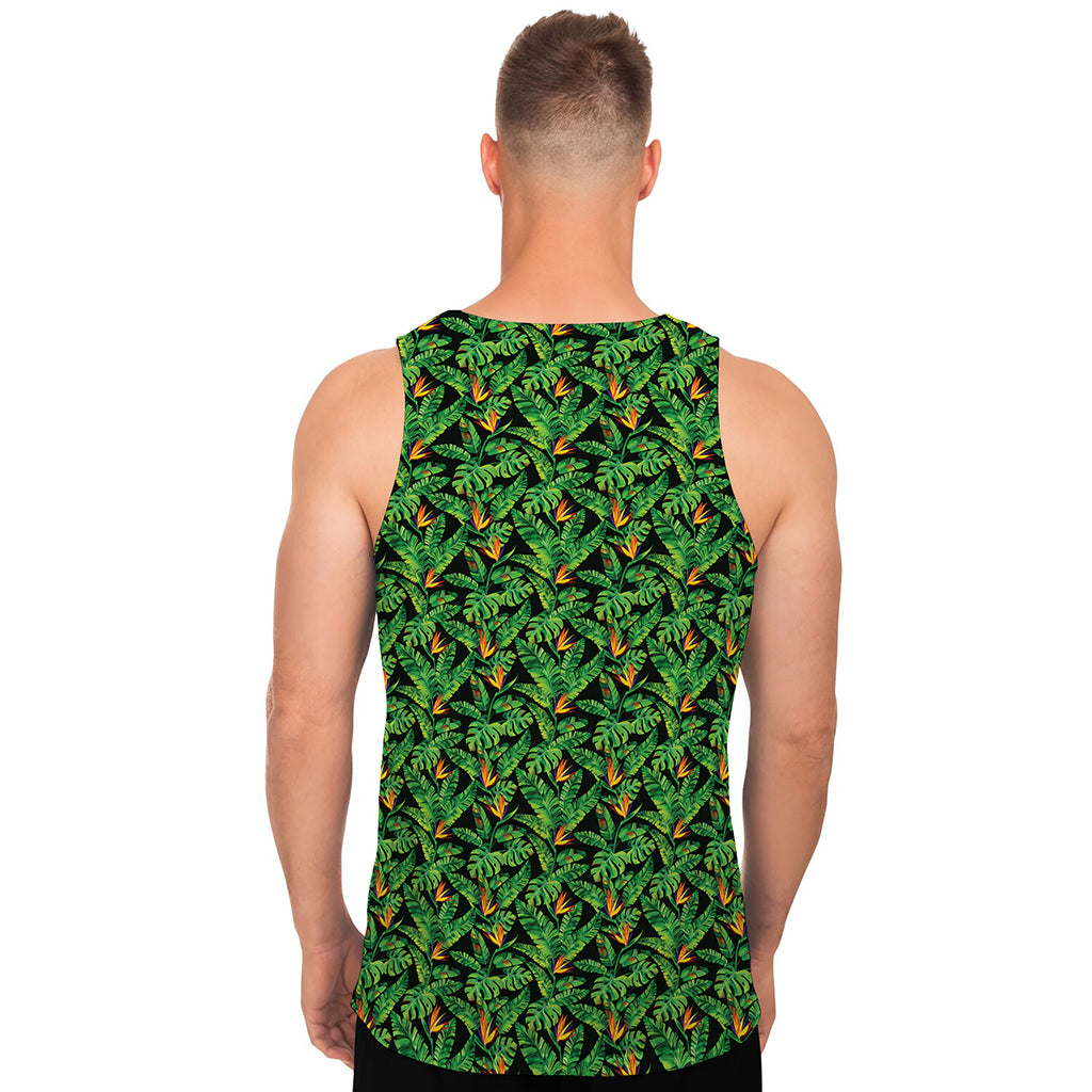 Bird Of Paradise And Palm Leaves Print Men's Tank Top