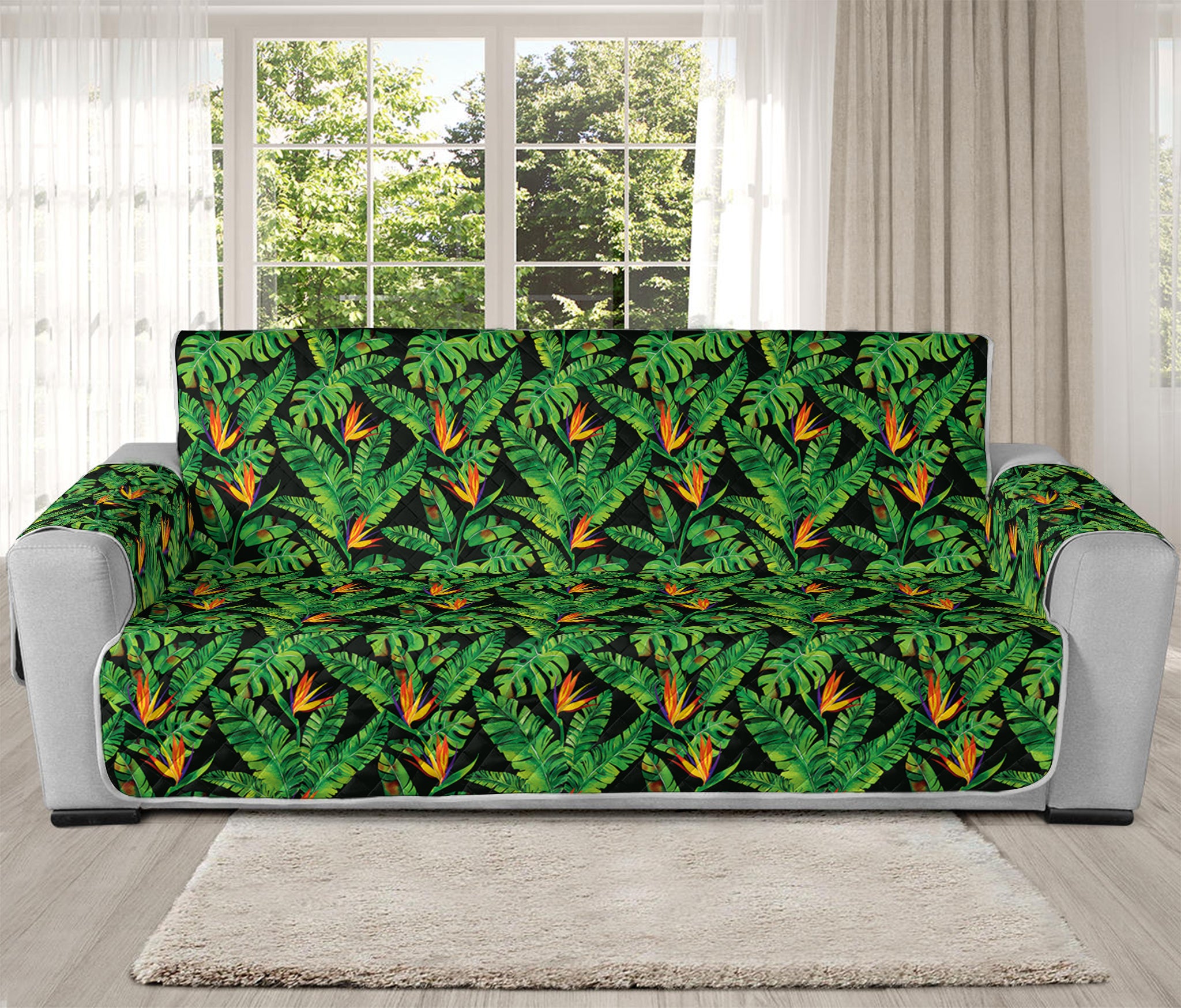 Bird Of Paradise And Palm Leaves Print Oversized Sofa Protector