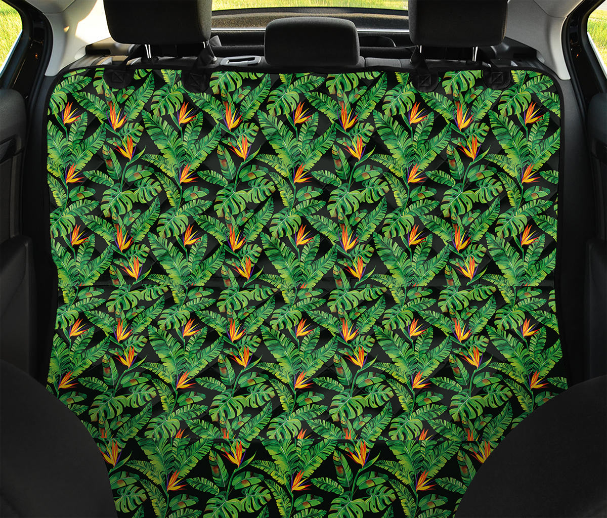 Bird Of Paradise And Palm Leaves Print Pet Car Back Seat Cover