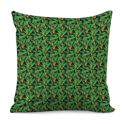 Bird Of Paradise And Palm Leaves Print Pillow Cover