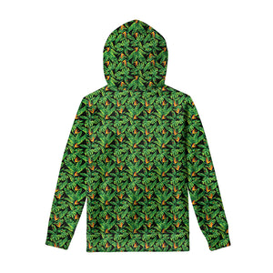 Bird Of Paradise And Palm Leaves Print Pullover Hoodie