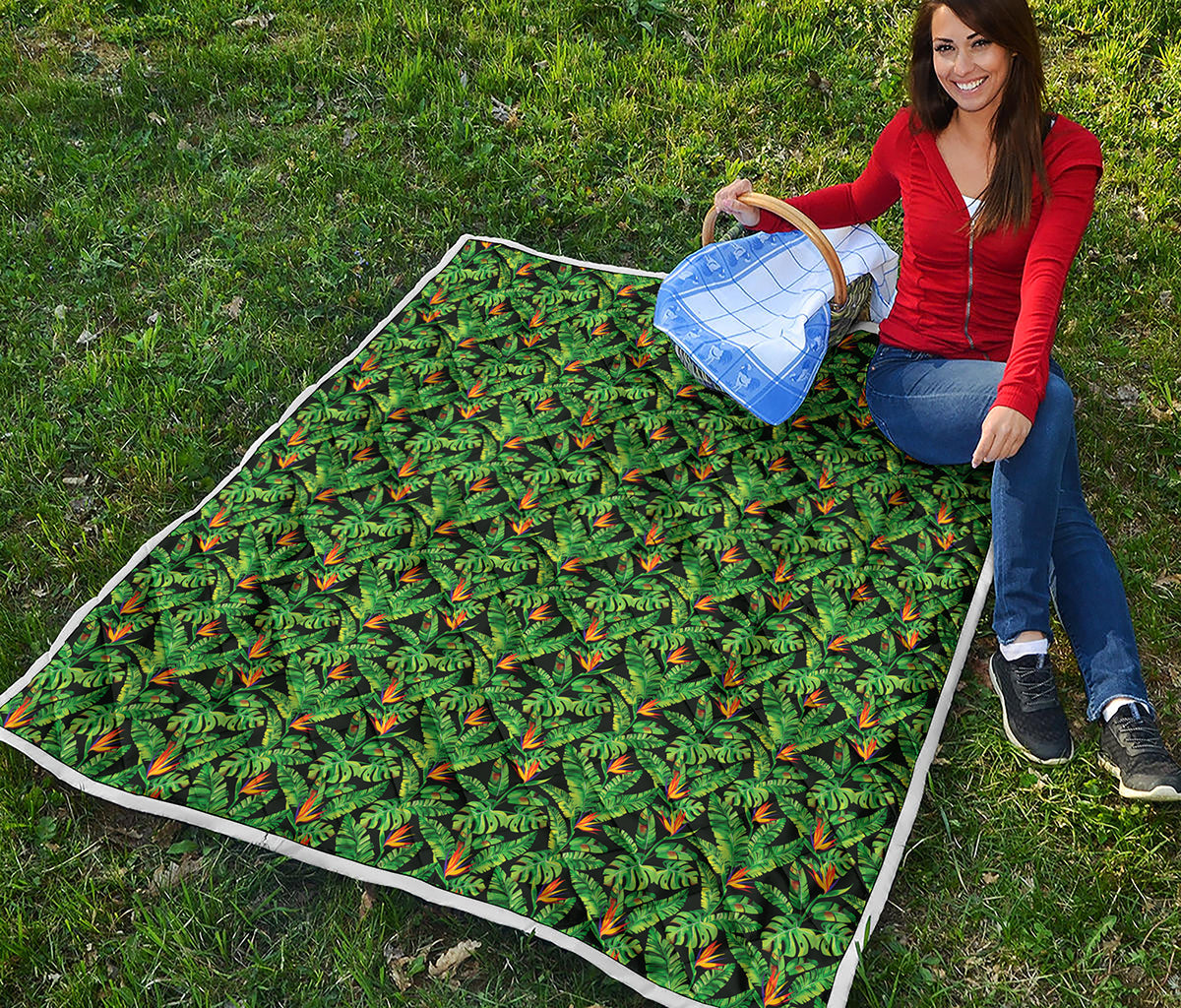 Bird Of Paradise And Palm Leaves Print Quilt