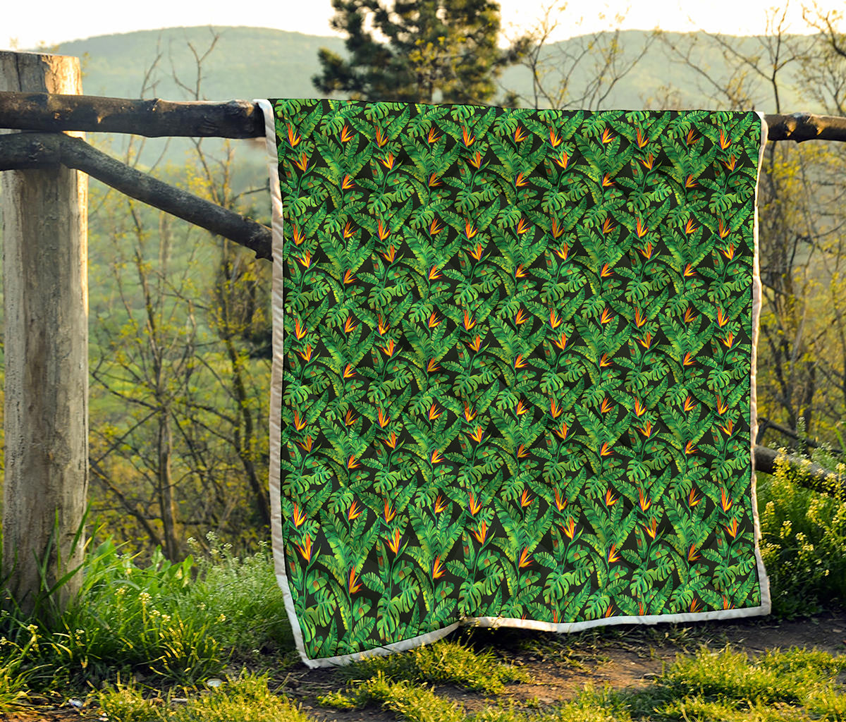 Bird Of Paradise And Palm Leaves Print Quilt