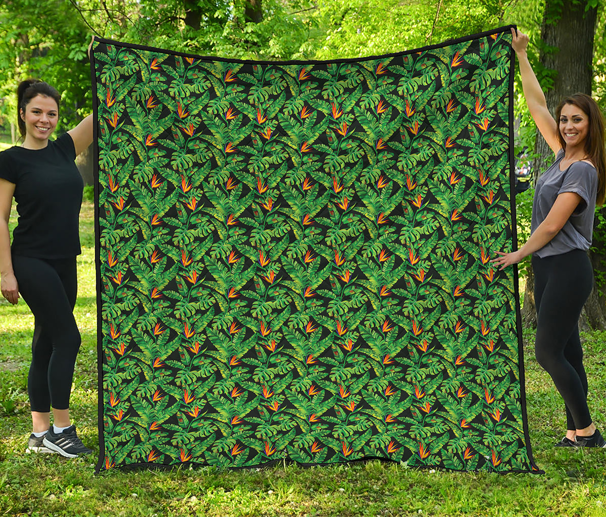 Bird Of Paradise And Palm Leaves Print Quilt