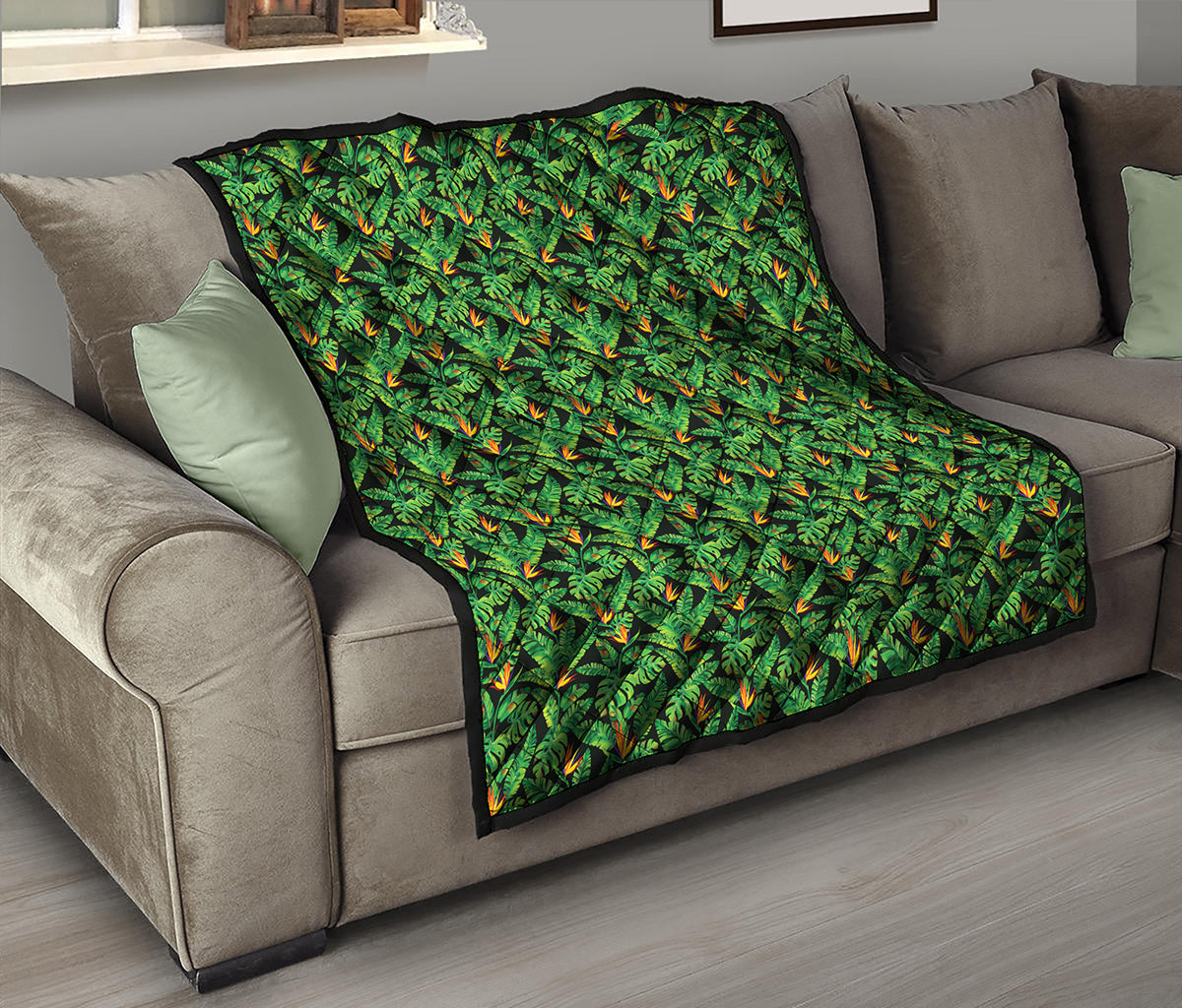 Bird Of Paradise And Palm Leaves Print Quilt