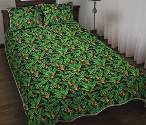 Bird Of Paradise And Palm Leaves Print Quilt Bed Set