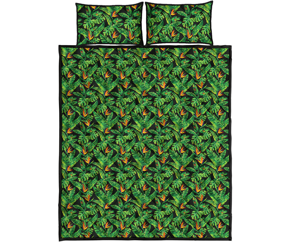 Bird Of Paradise And Palm Leaves Print Quilt Bed Set