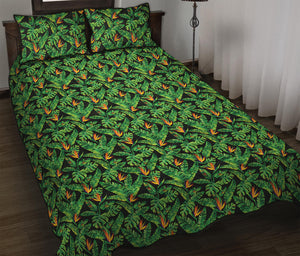 Bird Of Paradise And Palm Leaves Print Quilt Bed Set