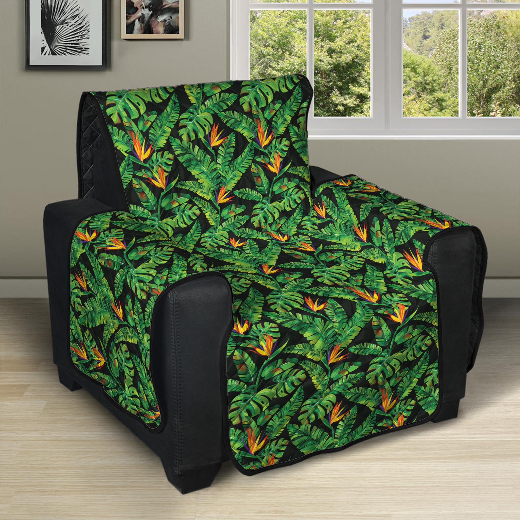 Bird Of Paradise And Palm Leaves Print Recliner Protector