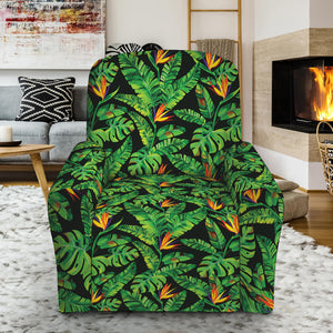 Bird Of Paradise And Palm Leaves Print Recliner Slipcover