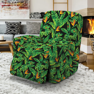 Bird Of Paradise And Palm Leaves Print Recliner Slipcover