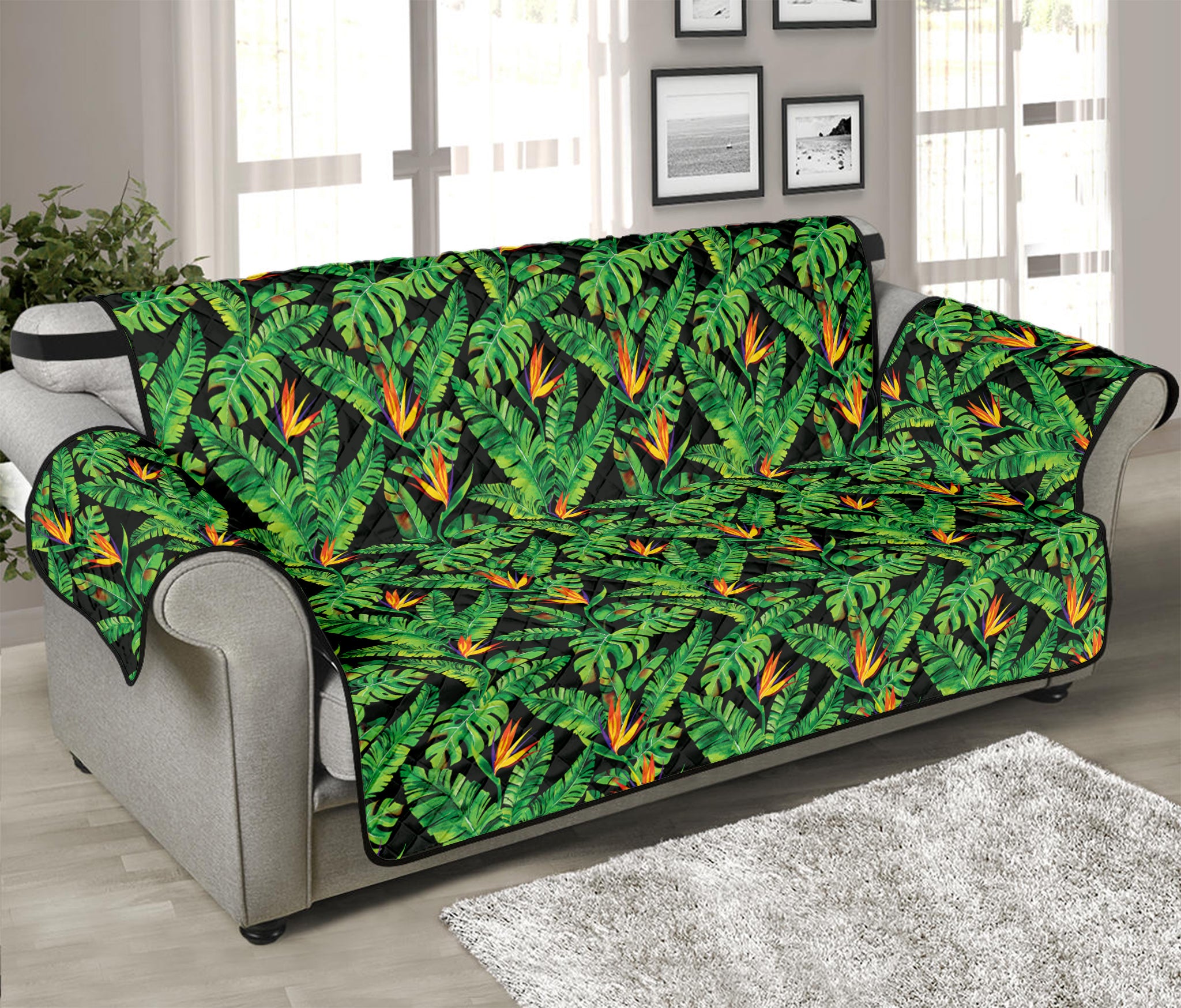 Bird Of Paradise And Palm Leaves Print Sofa Protector